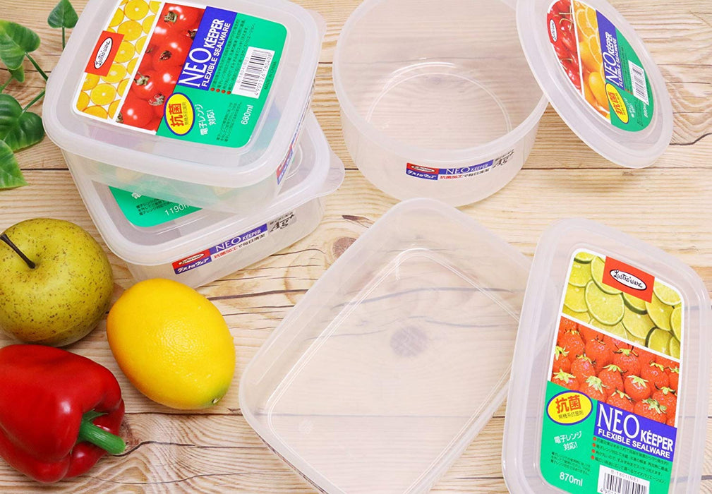 Iwasaki Industry Japan Neo Keeper S Clear 370Ml Food Storage Set (5-Pack)-Kiichin - The #1 Place for Japanese Goods in Your Hand!