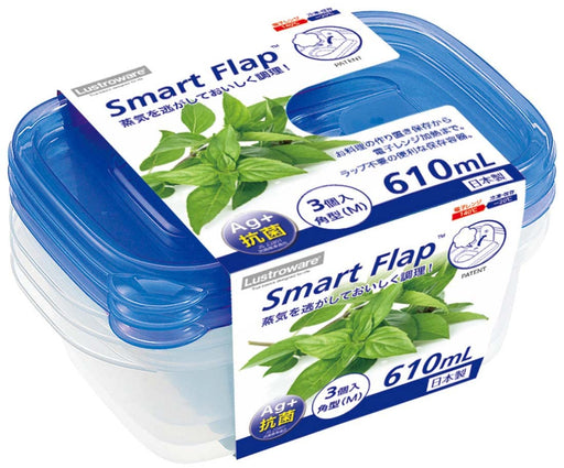 Iwasaki Industry Japan Antibacterial Microwave Storage Container - Smart Flap Square 610Ml (3Pcs)-Kiichin - The #1 Place for Japanese Goods in Your Hand!