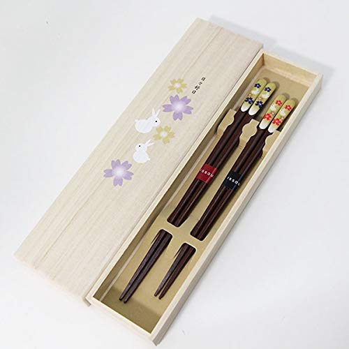 Japanese Paulownia Box with Raku Rabbit Chopsticks - Wooden Gift for Respect, Marriage, and 60th Birthday-Kiichin - The #1 Place for Japanese Goods in Your Hand!