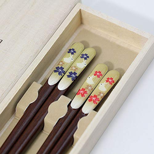 Japanese Paulownia Box with Raku Rabbit Chopsticks - Wooden Gift for Respect, Marriage, and 60th Birthday-Kiichin - The #1 Place for Japanese Goods in Your Hand!