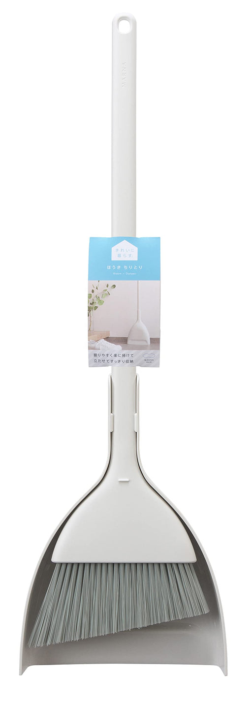 Marna Japan White Broom Dustpan Set for Indoor/Outdoor Cleaning - Living Clean W628W-Kiichin - The #1 Place for Japanese Goods in Your Hand!