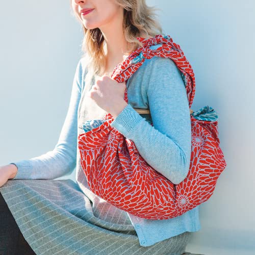 Musubi Furoshiki 3-Way Isa Pattern Chrysanthemum Red Sage 104Cm Cotton - Japanese Cotton Wrap-Kiichin - The #1 Place for Japanese Goods in Your Hand!