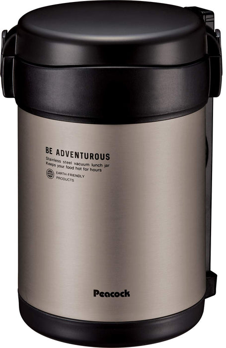 1.8L Black Stainless Steel Lunch Jar with Pouch by Peacock Thermos Industry-Kiichin - The #1 Place for Japanese Goods in Your Hand!
