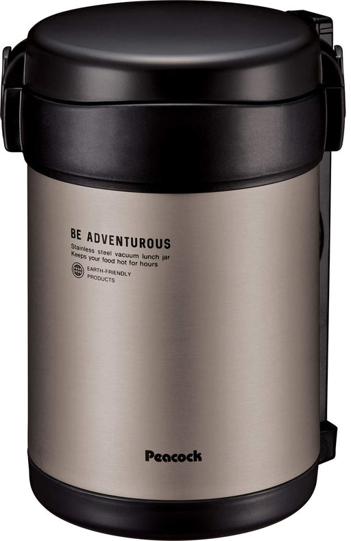 1.8L Black Stainless Steel Lunch Jar with Pouch by Peacock Thermos Industry-Kiichin - The #1 Place for Japanese Goods in Your Hand!