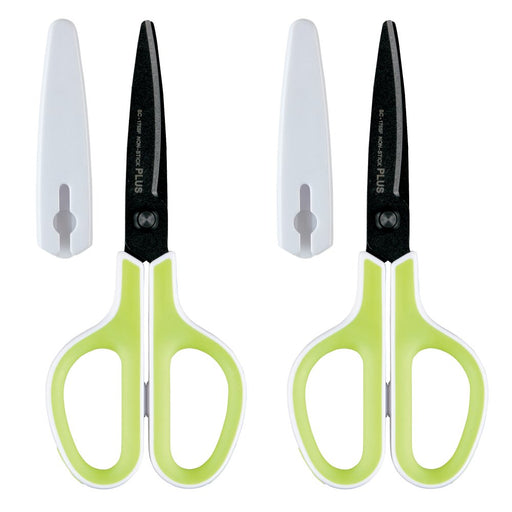 Plus Japan Scissors Set - Fit Cut Curve Fluorine Coated Adhesive Tape Glue Non-Sticky White Green 34545-2P-Kiichin - The #1 Place for Japanese Goods in Your Hand!