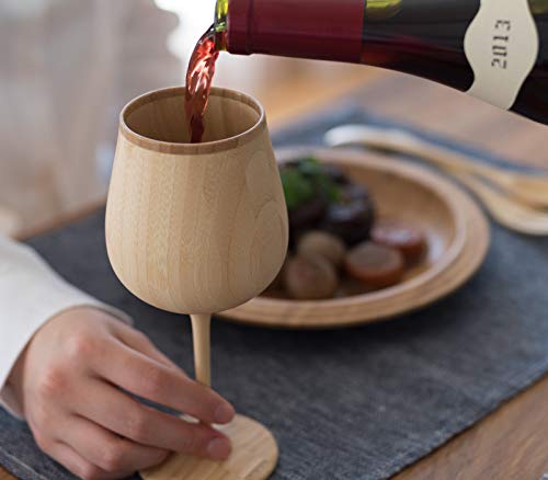 Riveret Japan Vessel Wine Glasses 380ml Pair Set - Bamboo Dishwasher Safe White/Brown-Kiichin - The #1 Place for Japanese Goods in Your Hand!