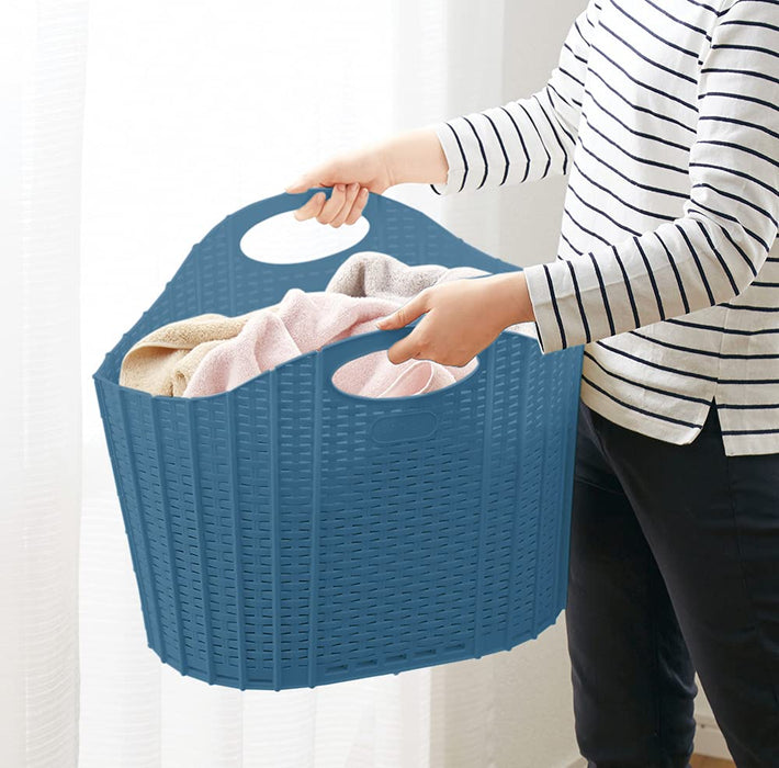 Seiei Japan Blue Rattan Style Laundry Basket - Compact Storage-Kiichin - The #1 Place for Japanese Goods in Your Hand!