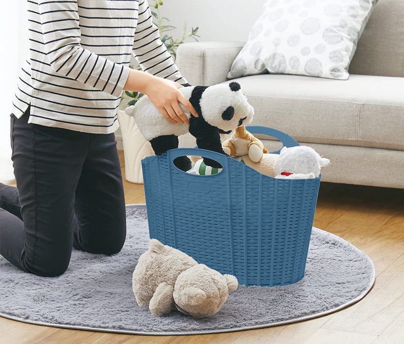 Seiei Japan Blue Rattan Style Laundry Basket - Compact Storage-Kiichin - The #1 Place for Japanese Goods in Your Hand!