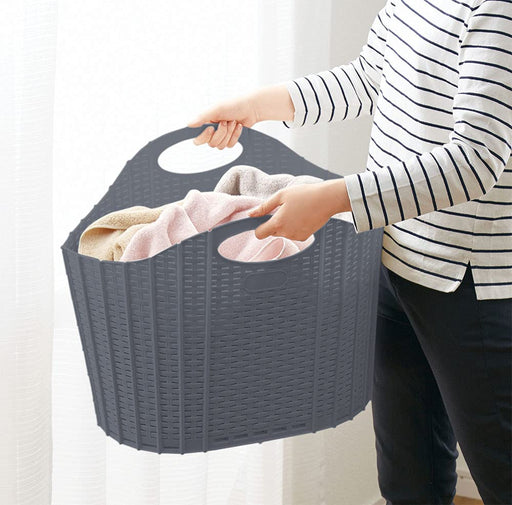 Seiei Gray Rattan Style Laundry Basket - Compact Storage 55X38X39Cm-Kiichin - The #1 Place for Japanese Goods in Your Hand!