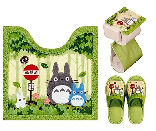 Senko Totoro Toilet Mat Set with Slippers & Paper Holder Cover - 60X60Cm - Made in Japan-Kiichin - The #1 Place for Japanese Goods in Your Hand!