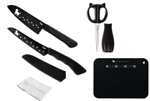 Kai Nyammy Cat Knife Set Santoku Fruit Scissors Board Towel-Kiichin - The #1 Place for Japanese Goods in Your Hand!