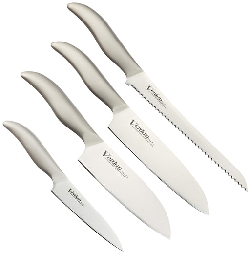 Shimomura Kougyou 4-Piece Knife Set - Santoku 165mm, Gyuto 180mm, Petty 125mm, Bread Slicer 225mm - Molybdenum Vanadium Steel, Dishwasher Safe-Kiichin - The #1 Place for Japanese Goods in Your Hand!