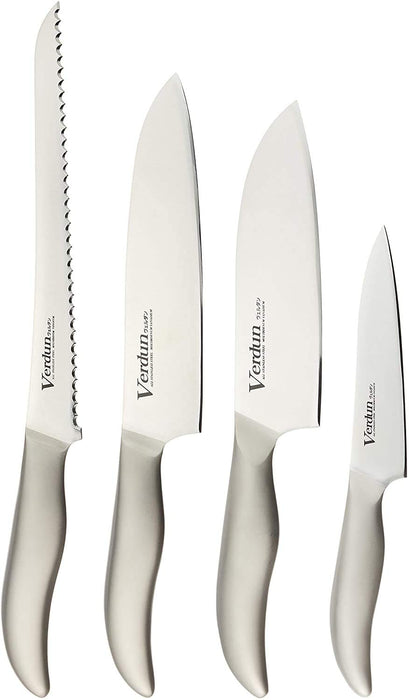 Shimomura Kougyou 4-Piece Knife Set - Santoku 165mm, Gyuto 180mm, Petty 125mm, Bread Slicer 225mm - Molybdenum Vanadium Steel, Dishwasher Safe-Kiichin - The #1 Place for Japanese Goods in Your Hand!