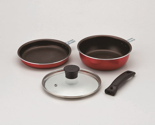 Skater 4Pc Set Anf2 18cm Frying Pan 20cm Pot Gas Fire Compatible Removable Handle Glass Lid-Kiichin - The #1 Place for Japanese Goods in Your Hand!