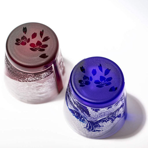 Taburō Koubou Edo Glass Red Fuji Nami Fuji Sakura Cup Pair Japan - Tb022-204R_206B-Kiichin - The #1 Place for Japanese Goods in Your Hand!