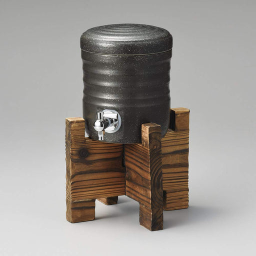 Tensho Black Glaze Shochu Server with Wooden Base - 29cm, Made in Japan-Kiichin - The #1 Place for Japanese Goods in Your Hand!