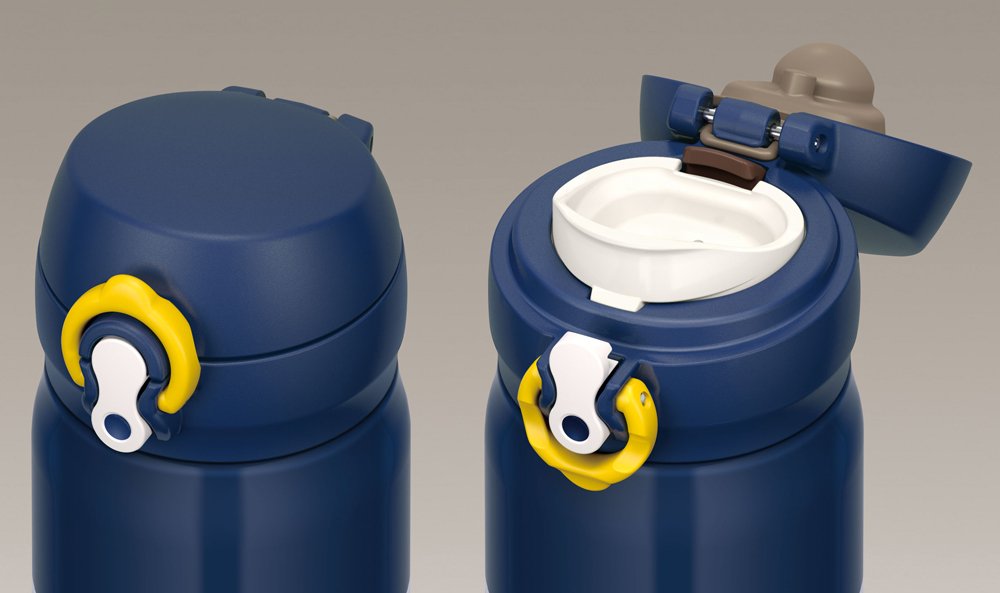 Thermos 0.4L Vacuum Insulated Mobile Mug - One Touch Open, Navy Yellow-Kiichin - The #1 Place for Japanese Goods in Your Hand!