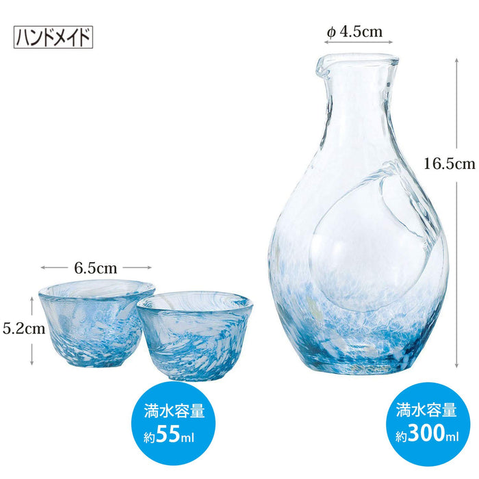 Toyo Sasaki Glass Cold Sake Set - Japan Blue Carafe 3-Pack-Kiichin - The #1 Place for Japanese Goods in Your Hand!