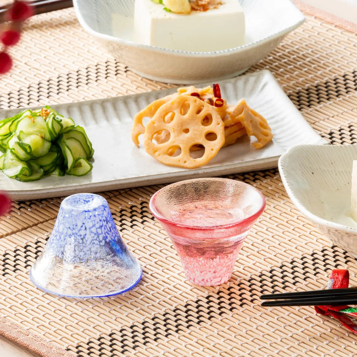 Toyo Sasaki Glass Mount Fuji Sake Cup - Blue & Red | Single-Kiichin - The #1 Place for Japanese Goods in Your Hand!