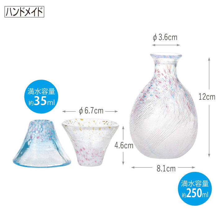 Toyo Sasaki Glass Sake Set - 3-Piece Good Luck Cup Sakurafuji Set-Kiichin - The #1 Place for Japanese Goods in Your Hand!