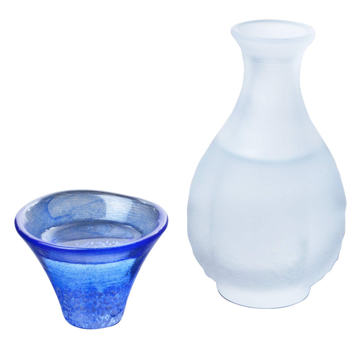 Toyo Sasaki Glass Sake Set - White & Blue Cups - Japan - 2Pcs 35Ml & 175Ml-Kiichin - The #1 Place for Japanese Goods in Your Hand!