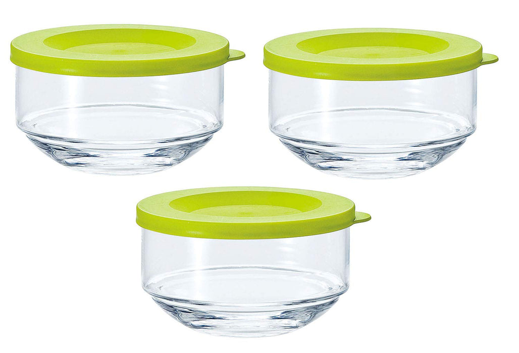 Toyo Sasaki Glass Olive Green Storage Containers - Set of 3, Made in Japan-Kiichin - The #1 Place for Japanese Goods in Your Hand!