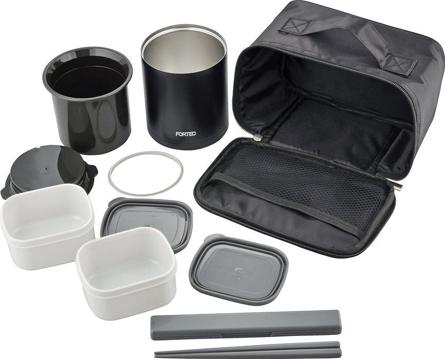 Japanese Wahei Freiz Bento Box - 840ml Black Slim Rice Container with Side Dish Containers, Chopsticks, and Thermal Fortec Lunch - FLR-5958-Kiichin - The #1 Place for Japanese Goods in Your Hand!