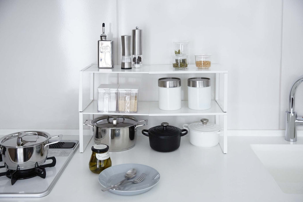 Yamazaki Industrial 3829 White Telescopic Storage Shelf-Kiichin - The #1 Place for Japanese Goods in Your Hand!