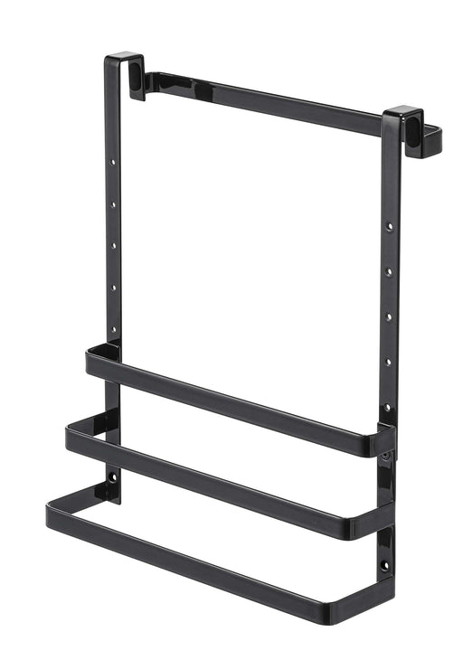 Yamazaki 5028 Garbage Bag Holder with Towel Hanger - Black - 2-Way Height Adjustable Door Storage with Hooks-Kiichin - The #1 Place for Japanese Goods in Your Hand!