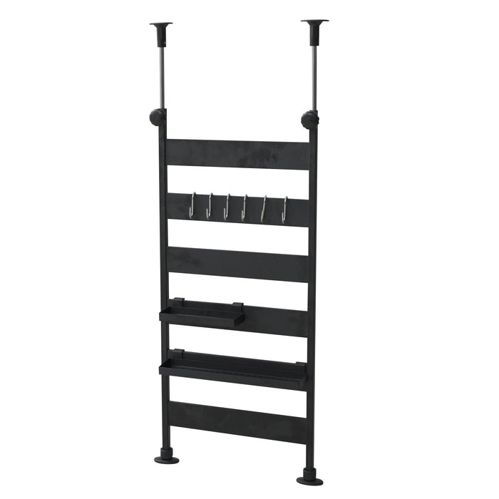 Yamazen Tension Kitchen Rack - 31.5X6.5X71-115Cm - 6 Hooks - 2 Trays - Heat Resistant - Made In Japan - Assembly - Black - RTK-30(BK)-Kiichin - The #1 Place for Japanese Goods in Your Hand!