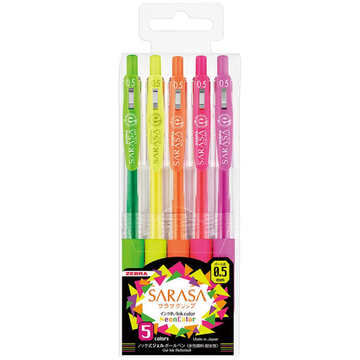 Zebra Sarasa Clip 0.5 Neon Ballpoint Pens - 5 Color Set-Kiichin - The #1 Place for Japanese Goods in Your Hand!