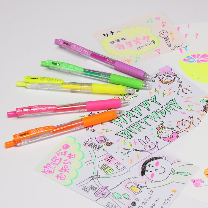 Zebra Sarasa Clip 0.5 Neon Ballpoint Pens - 5 Color Set-Kiichin - The #1 Place for Japanese Goods in Your Hand!