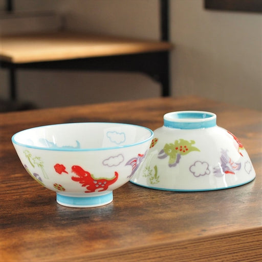 Minoru Pottery Dinosaur Kids Bowl White - Durable and Fun Design-Kiichin - The #1 Place for Japanese Goods in Your Hand!