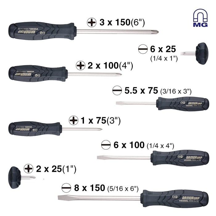 Vessel 8-Piece Armor Grip Driver Set JISDrive No. 550A8Ptu-Kiichin - The #1 Place for Japanese Goods in Your Hand!