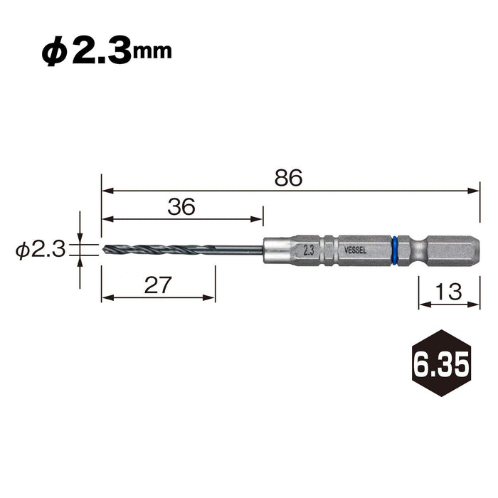 Vessel AMD-2.3 Cushion Drill for Ironwork with 2.3mm Drill Bit-Kiichin - The #1 Place for Japanese Goods in Your Hand!