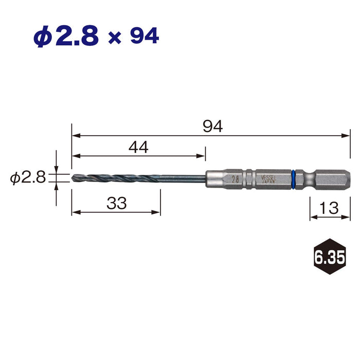 Vessel Amd3S-2.8 3-Piece Ironwork Drill Bit Set Cushion Drill 2.8mm-Kiichin - The #1 Place for Japanese Goods in Your Hand!