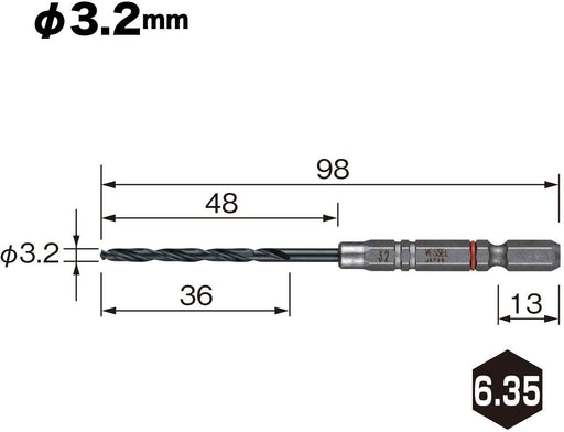 Vessel AMD6P-3.2 Ironwork Drill Bit Set Cushion Grip Metalwork Tools 6 Pieces-Kiichin - The #1 Place for Japanese Goods in Your Hand!