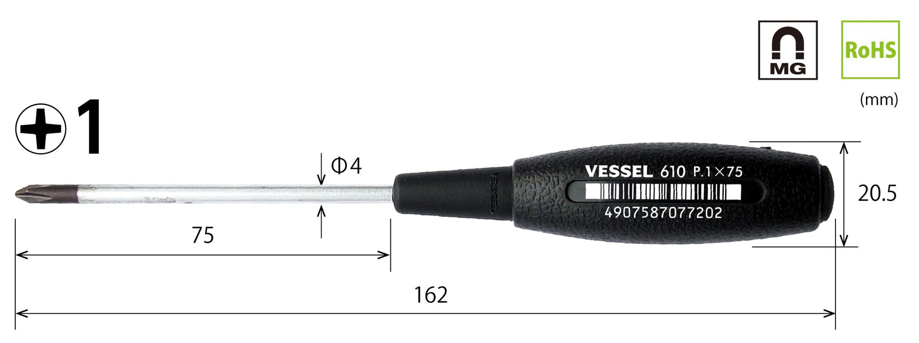 Vessel Cushion Grip Driver Thin Shaft Type +1x75 610 Series by Vessel-Kiichin - The #1 Place for Japanese Goods in Your Hand!