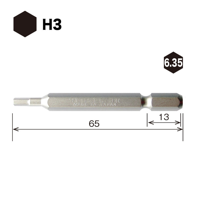 Vessel Hex Bit 3x65mm - Compact Size SM16H030 by Vessel-Kiichin - The #1 Place for Japanese Goods in Your Hand!