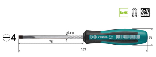 Vessel Megadora Fine Shaft Driver - Size 4x75 Model 910-Kiichin - The #1 Place for Japanese Goods in Your Hand!