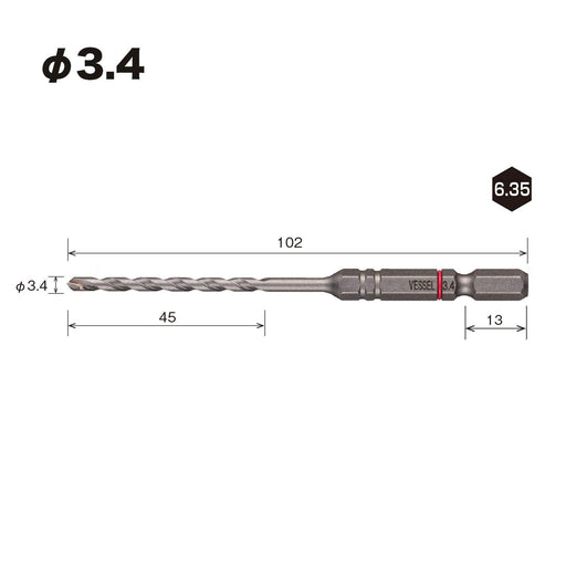 Vessel Porcelain Tile Drill Bit Set - 3.4mm Diameter Set of 3 APD3S-3.4 Vessel-Kiichin - The #1 Place for Japanese Goods in Your Hand!
