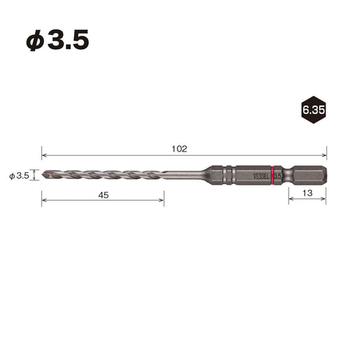 Vessel Porcelain Tile Drill Bit Set 3.5mm Pack of 3-Kiichin - The #1 Place for Japanese Goods in Your Hand!