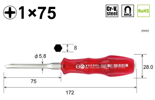 Vessel Power Grip Driver +1x75 4500 Series – Premium Quality by Vessel-Kiichin - The #1 Place for Japanese Goods in Your Hand!