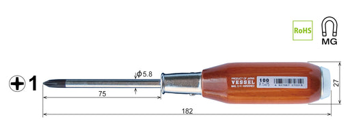 Vessel Powerful Penetrating Driver with Wooden Handle +1x75 100V-Kiichin - The #1 Place for Japanese Goods in Your Hand!