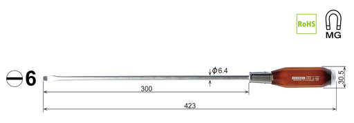 Vessel Long Shaft Type Driver - 6x300 Powerful Penetrating with Wooden Handle-Kiichin - The #1 Place for Japanese Goods in Your Hand!