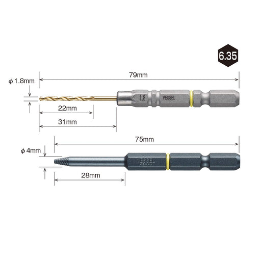 Vessel Nej-4 Slim Slicked M3-M4 Screw Removal Bit for Crushed Screw-Kiichin - The #1 Place for Japanese Goods in Your Hand!