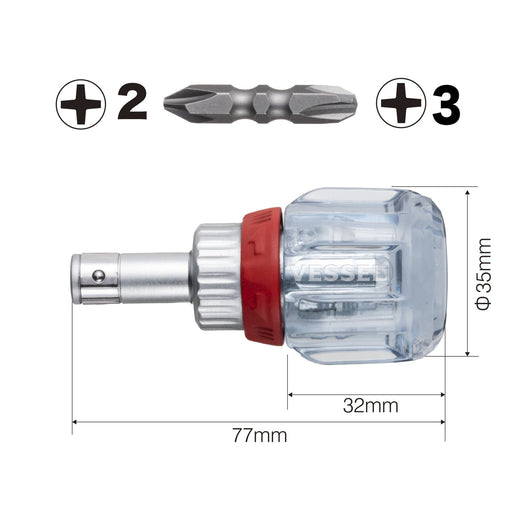 Vessel TD-6700W-23 Stubby Ratchet Driver - Compact and Durable Mechanism-Kiichin - The #1 Place for Japanese Goods in Your Hand!