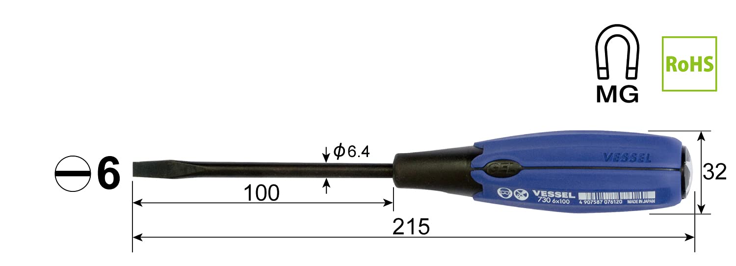 Vessel Penetrating Driver - Super Cushion Handle 6x100-mm 730 Series-Kiichin - The #1 Place for Japanese Goods in Your Hand!