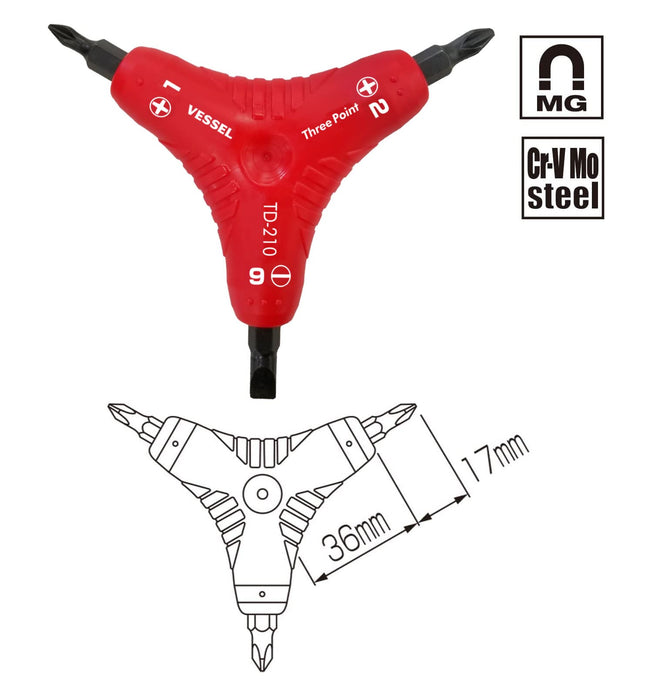 Vessel Brand Three Point Driver TD-210 - High-Quality Precision Tool-Kiichin - The #1 Place for Japanese Goods in Your Hand!