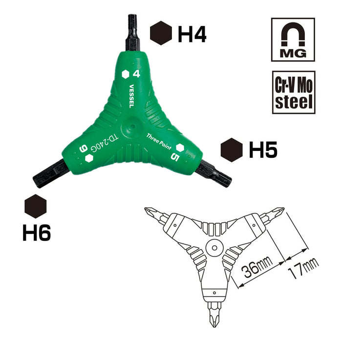Vessel Brand TD-240G Hex Driver - Three Point Vessel Precision Tool-Kiichin - The #1 Place for Japanese Goods in Your Hand!